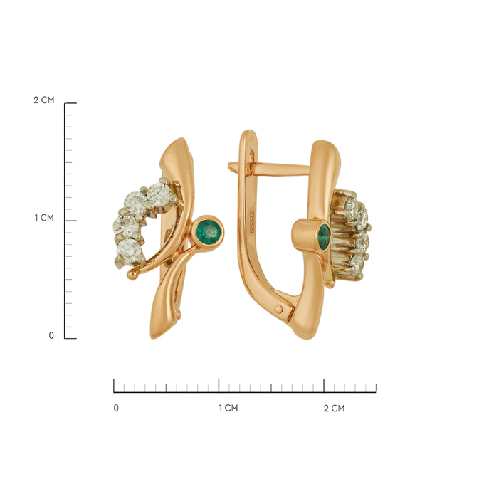Серьги из золота 585 пробы c бриллиантами и изумрудами, Ц О007 1794 за 68000