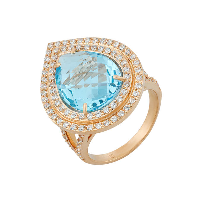 Кольцо из золота 585 пробы c топазом и синтетическими камнями, Л 2812 3789 за 102000