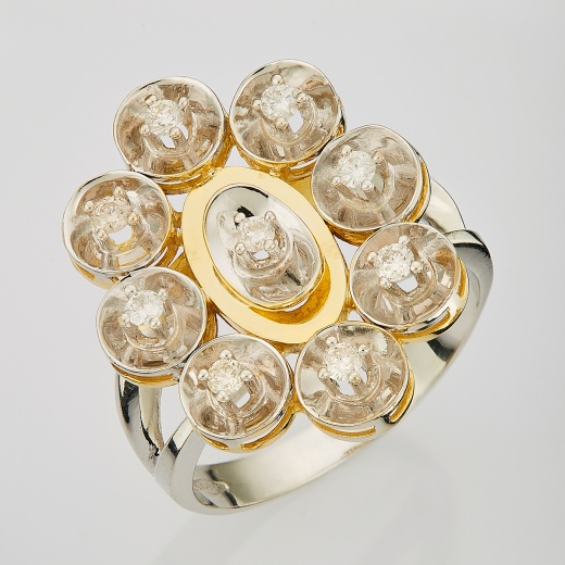 Кольцо из комбинированного золота 585 пробы c 9 бриллиантами 133863 фото 1
