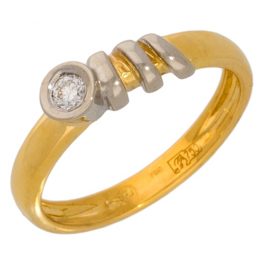 Кольцо из комбинированного золота 750 пробы c 1 бриллиантом 011358 фото 1
