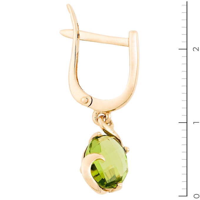 Серьги из красного золота 585 пробы c 2 хризолитами