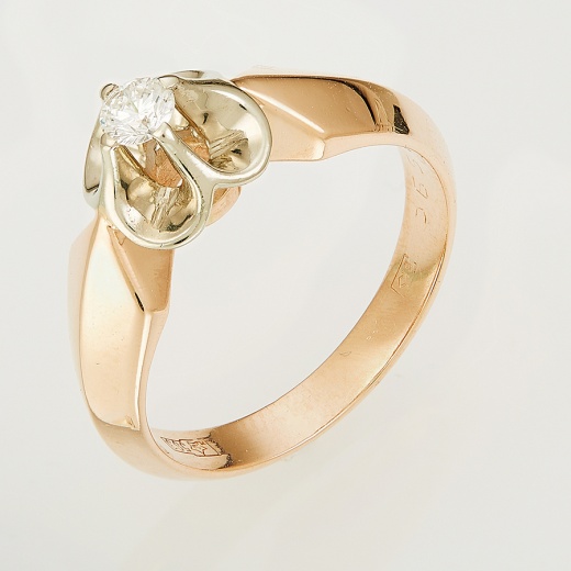 Кольцо из комбинированного золота 583 пробы c 1 бриллиантом Л20092676 фото 1