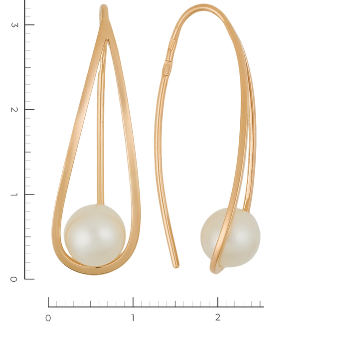 Серьги из красного золота 585 пробы c 2 культ. жемчугами