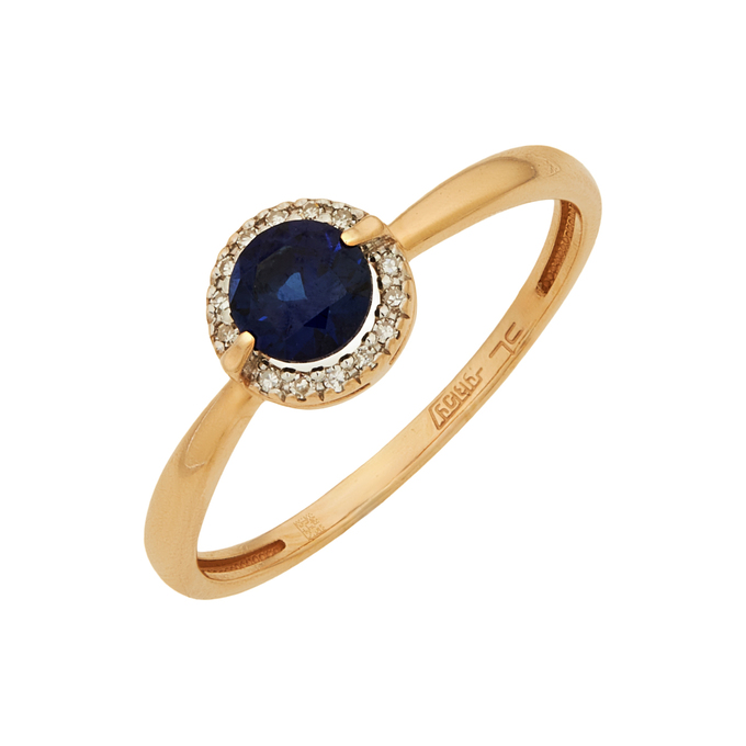 Кольцо из золота 585 пробы c бриллиантами и синтетическим сапфиром, Л 5406 1027 за 27120