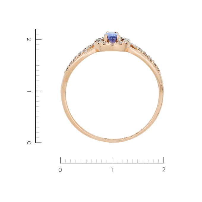 Кольцо из красного золота 585 пробы c 30 бриллиантами и 1 танзанитом, Л 2414 2795 за 14350