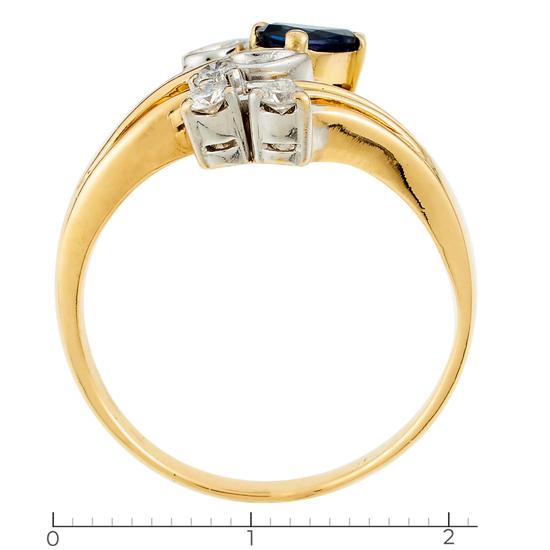 Кольцо из комбинированного золота 750 пробы c 1 синт. сапфиром и 5 бриллиантами, Л25079246 за 34740