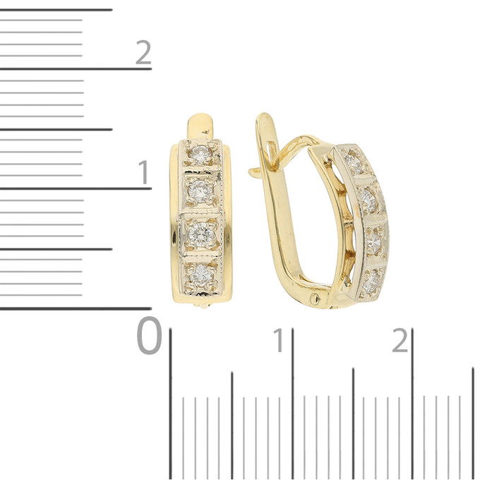 Серьги золото, 750, 2 к.,3,8 гр. (чистый вес 3,8 гр.) со следами износа; 6 Бриллиант Кр57 7/5 вес 0,15 ct, 2 Бриллиант Кр57 7/6 вес 0,05 ct