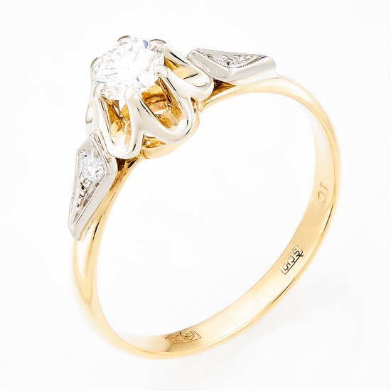 Кольцо из комбинированного золота 750 пробы c 3 бриллиантами, Л33080725 за 55125