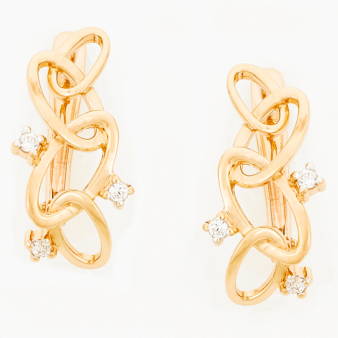 Серьги из красного золота 585 пробы c фианитами