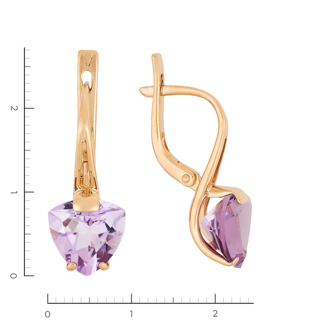 Серьги из красного золота 585 пробы c 2 аметистами