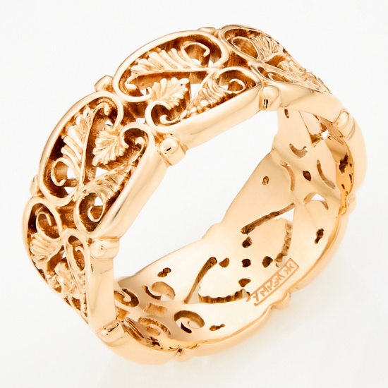 Кольцо обручальное из красного золота 585 пробы c 7 бриллиантами