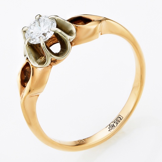Кольцо из комбинированного золота 583 пробы c 1 бриллиантом Л29042475 фото 1