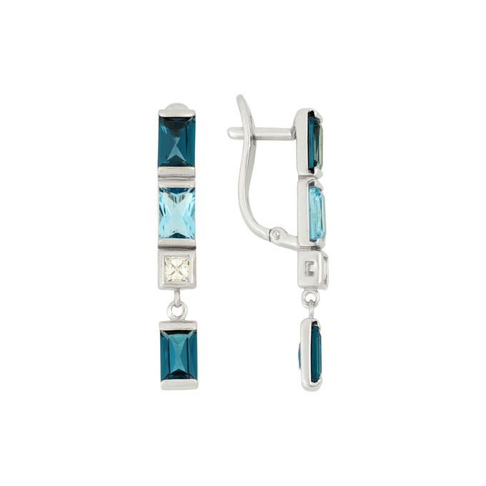 Серьги из золота 585 пробы c топазами, топазами Лондон и фианитами, Ц О007 2432 за 44380