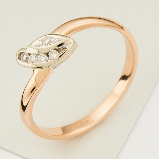 Кольцо из комбинированного золота 585 пробы c 5 бриллиантами 134504 фото 1