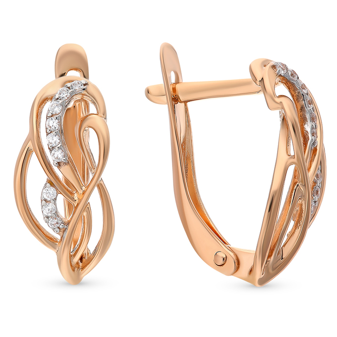 Серьги из золота 585 пробы c 18 фианитами