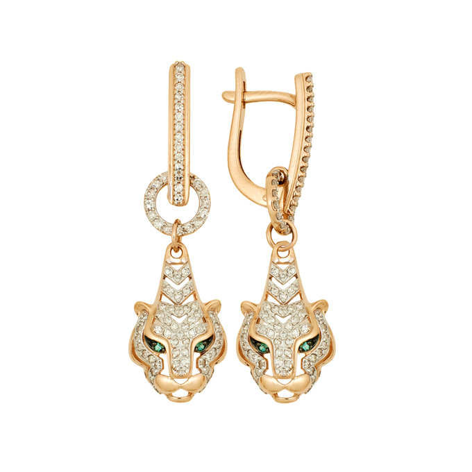 Серьги из золота 585 пробы c изумрудами и бриллиантами