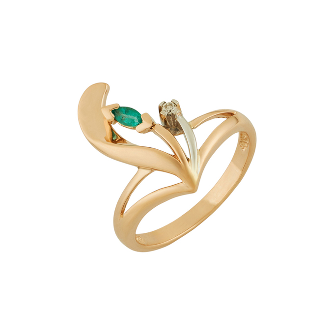 Кольцо из золота 585 пробы c изумрудом и бриллиантом, Л 0911 4510 за 29520