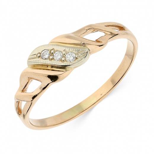 Кольцо из комбинированного золота 585 пробы c 3 бриллиантами
