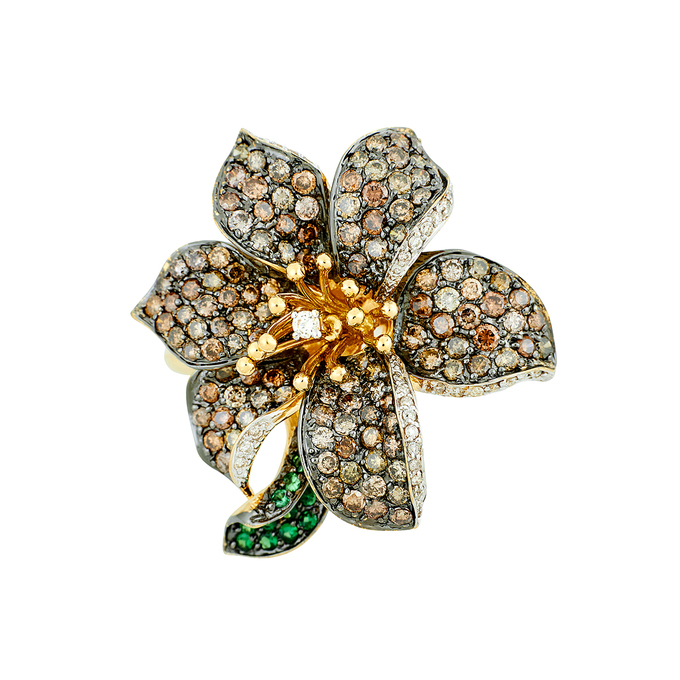 Кольцо из золота 750 пробы c бриллиантами и гранатами, Л 0911 4219 за 260000