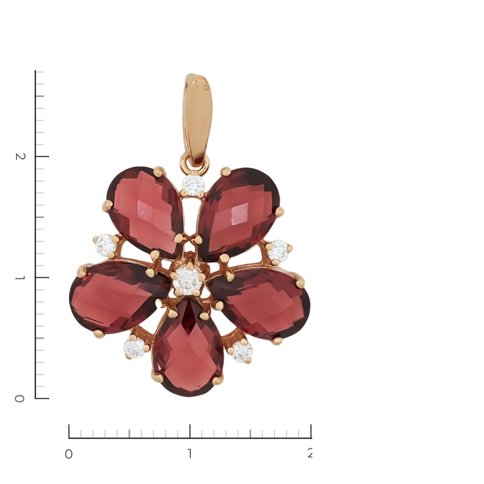 Подвеска из красного золота 585 пробы c 5 гранатами и 6 фианитами, Л 2809 8525 за 37520
