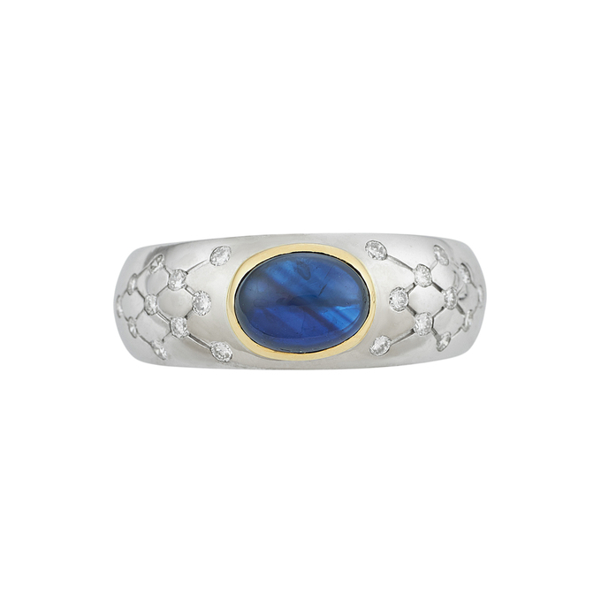 Кольцо из золота 750 пробы c сапфиром и бриллиантами