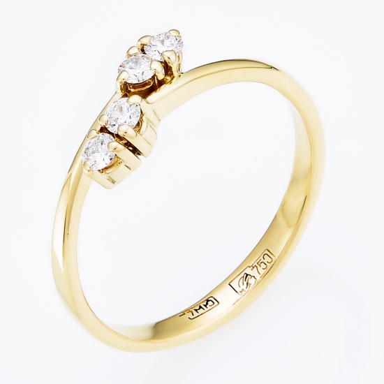 Кольцо из желтого золота 750 пробы c 4 бриллиантами