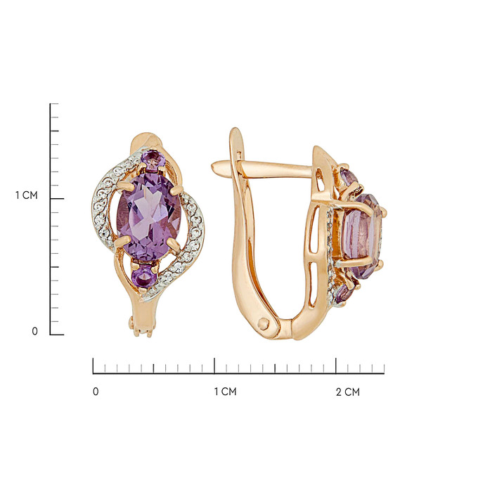 Серьги из золота 585 пробы c аметистами и фианитами, Л 4609 3542 за 36000