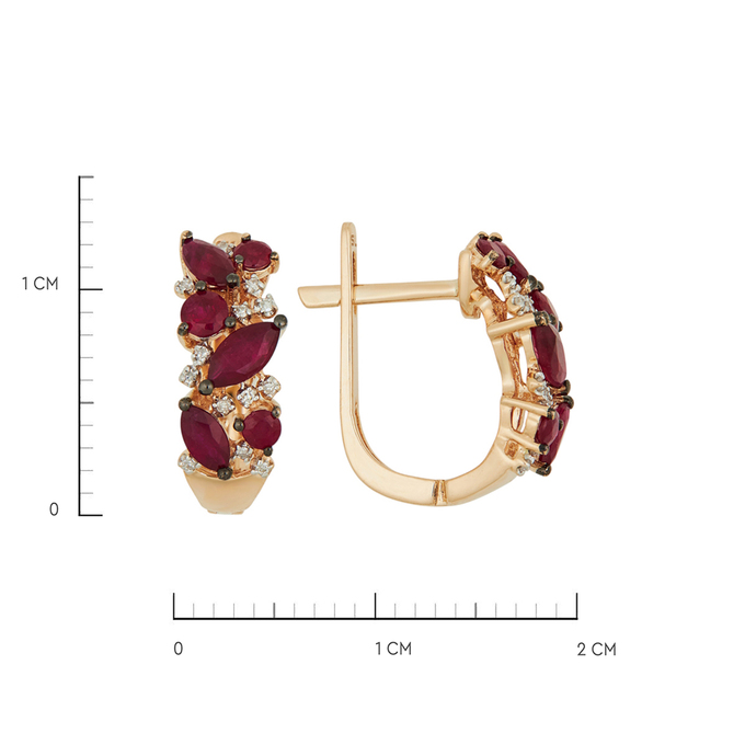 Серьги из золота 585 пробы c рубинами и бриллиантами, Ц О007 1221 за 39000