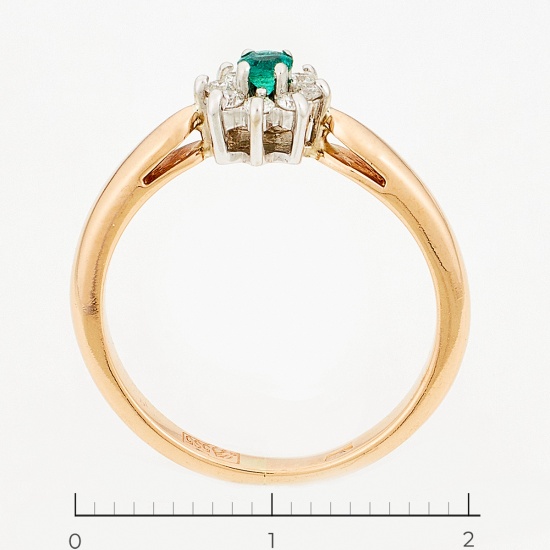 Кольцо из комбинированного золота 585 пробы c 8 бриллиантами и 1 изумрудом, Л09101299 за 12950