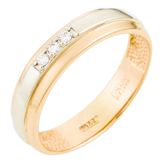 Кольцо из комбинированного золота 585 пробы c 3 бриллиантами, Л52031493 за 15540