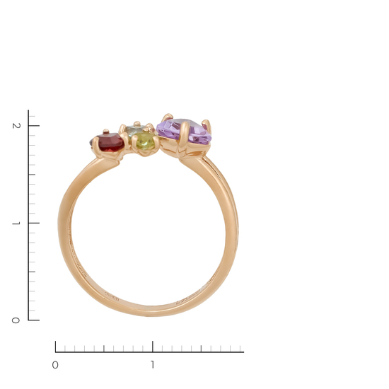 Кольцо из красного золота 585 пробы c 1 гранатом и 1 топазом и 1 хризолитом и 1 аметистом, Л28093275 за 21120