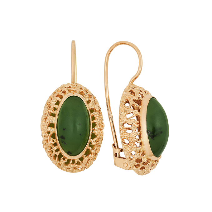 Серьги из золота 583 пробы c нефритами, Л 0616 1204 за 88560