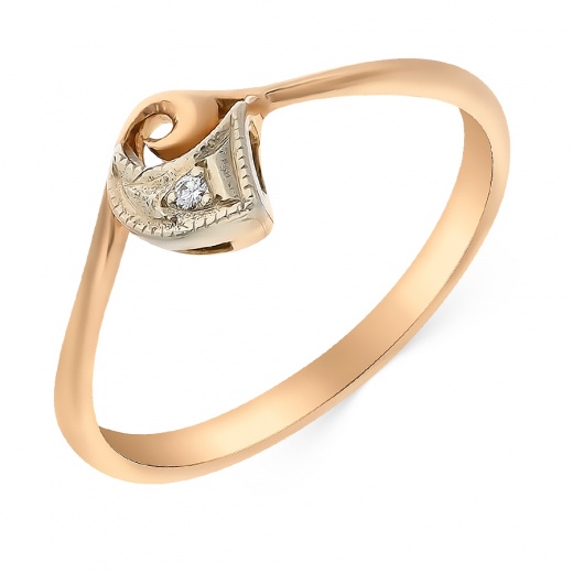 Кольцо из комбинированного золота 585 пробы c 1 бриллиантом 024408 фото 1