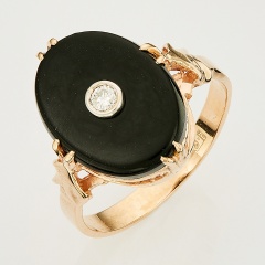Кольцо из комбинированного золота 585 пробы c 1 бриллиантом и 1 ониксом