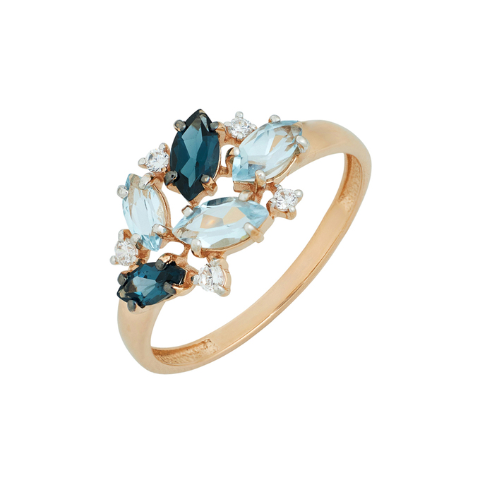 Кольцо из золота 585 пробы c топазами, топазами Лондон и фианитами, Л 2212 8461 за 18320