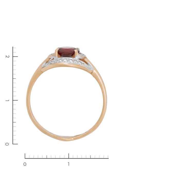 Кольцо из красного золота 585 пробы c 1 гранатом и 20 фианитами