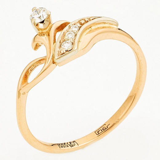 Кольцо из комбинированного золота 585 пробы c 4 бриллиантами Л57028952 фото 1