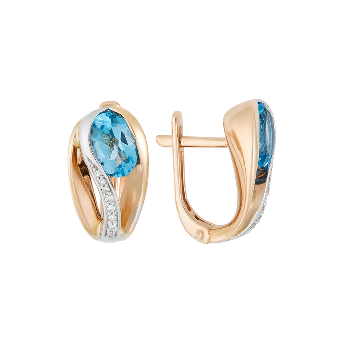 Серьги из золота 585 пробы c 16 бриллиантами и 2 топазами, Л 5804 7696 за 40530