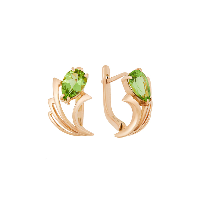 Серьги из золота 585 пробы c хризолитами
