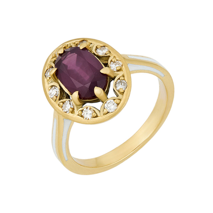 Кольцо из золота 750 пробы c сапфиром, бриллиантами и эмалью, Л 2811 7383 за 185000