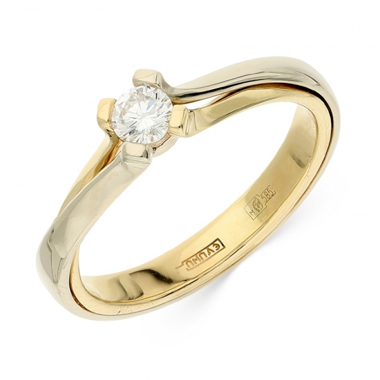 Кольцо из комбинированного золота 585 пробы c 1 бриллиантом, Л33067593 за 38360