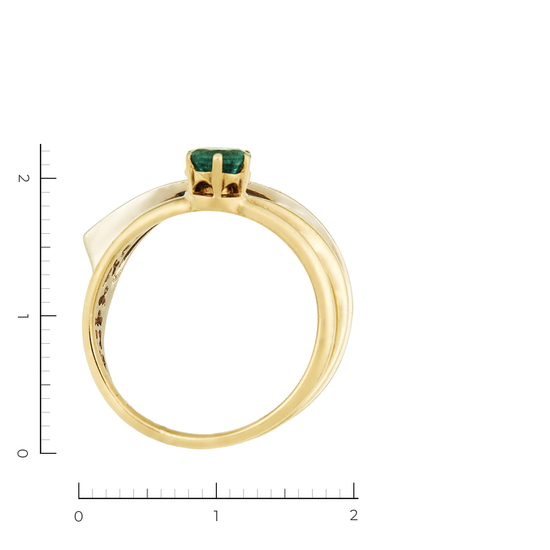 Кольцо из комбинированного золота 585 пробы c 6 бриллиантами и 1 изумрудом, Л29123028 за 41700