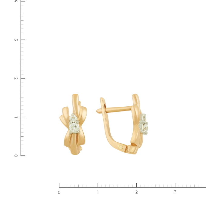Серьги из красного золота 585 пробы c 4 бриллиантами