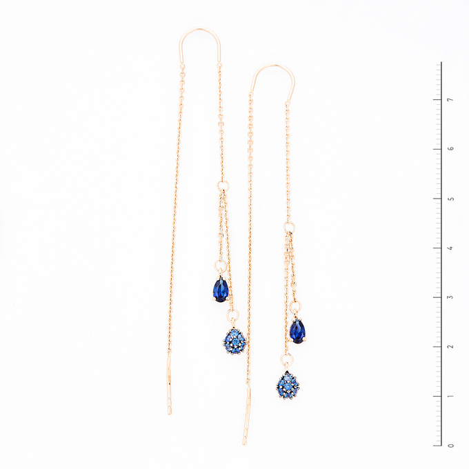 Серьги из золота 585 пробы c синт. сапфирами