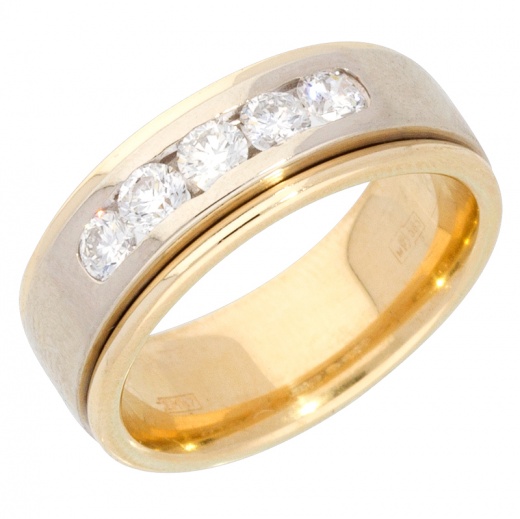 Кольцо обручальное из комбинированного золота 585 пробы c 5 бриллиантами, Л04041733 за 67 800 ₽
