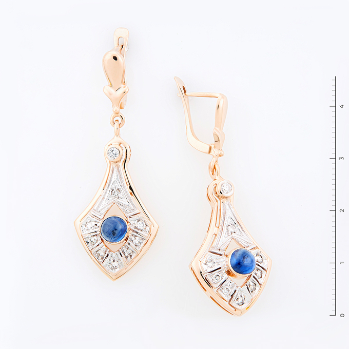 Серьги из золота 585 пробы c 18 бриллиантами и 2 сапфирами