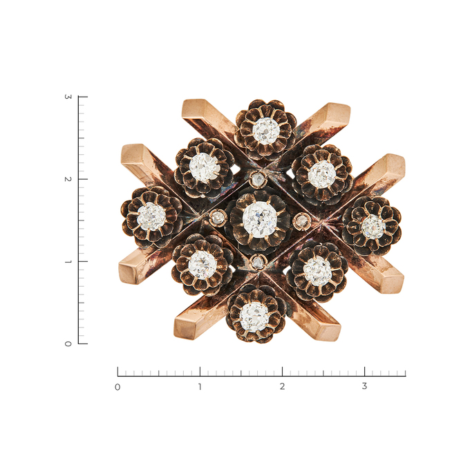 Брошь из красного золота 56 пробы c 13 бриллиантами