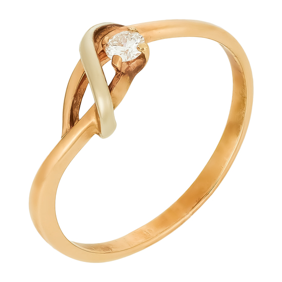 Кольцо из комбинированного золота 585 пробы c 1 бриллиантом, Л09039233 за 7665