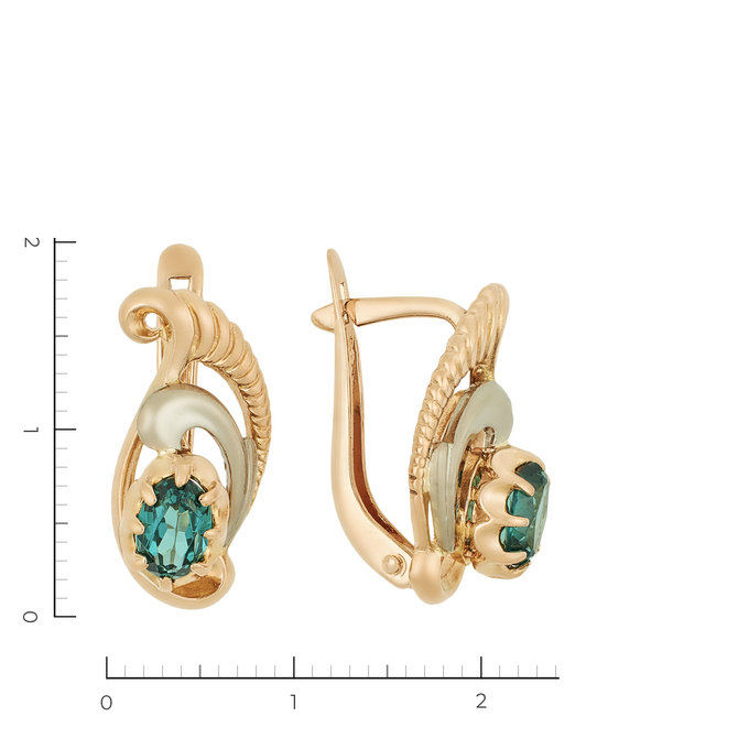 Серьги золото, 585, 1 к.,4,93 гр. (чистый вес 3,83 гр.) со следами износа,  надпил, белый металл (не золото), скол вставки; Синт. камень