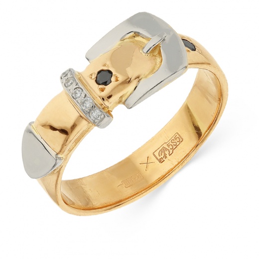 Кольцо из комбинированного золота 585 пробы c 5 бриллиантами и 1 облаг. бриллиантом